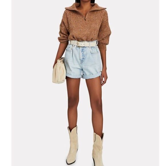 FRAME Elastic Waist Shorts in Natoma Clean Paperbag Denim- Size Small
